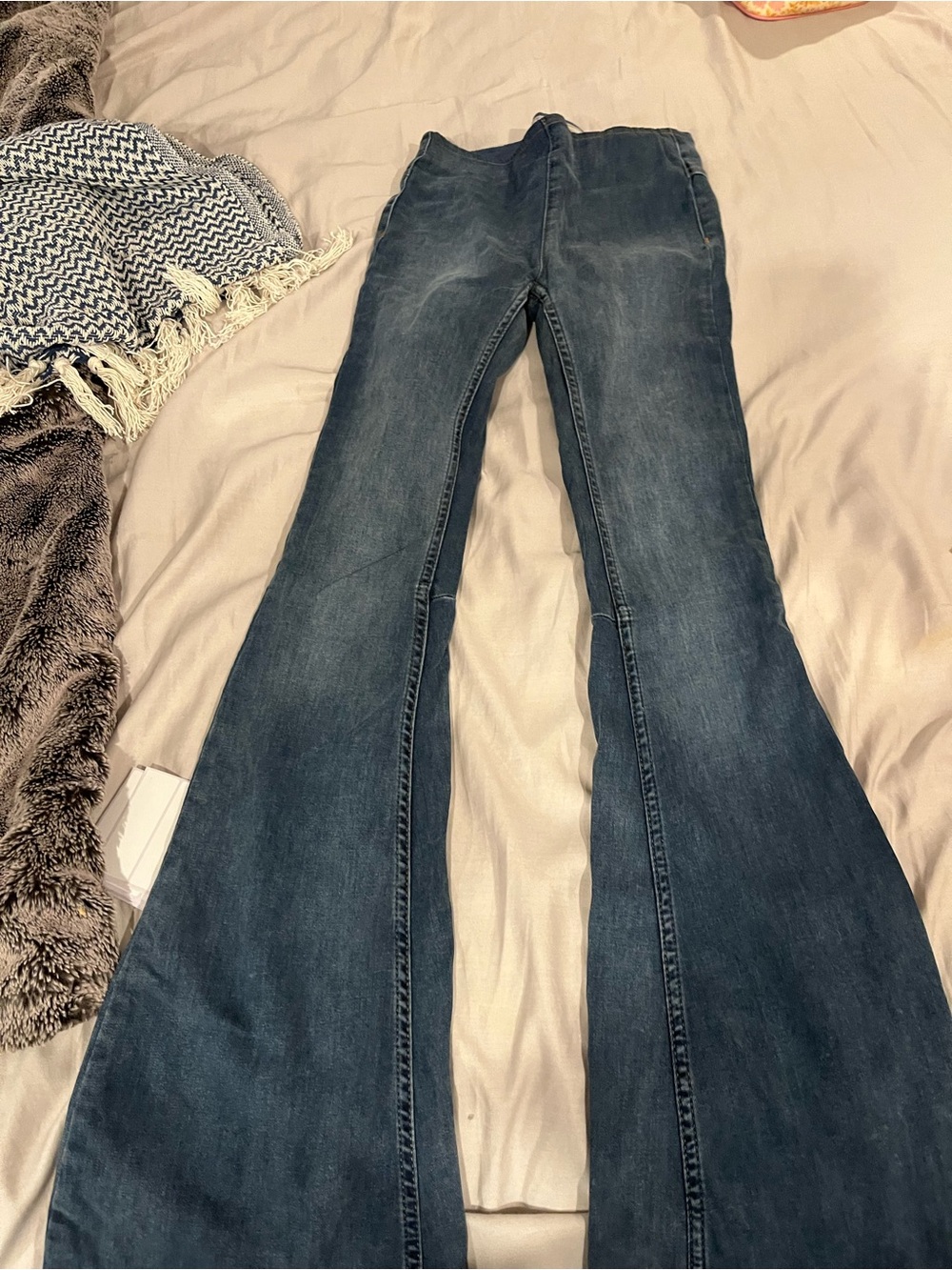 Free People Dark Blue High-Rise Flared Jeans